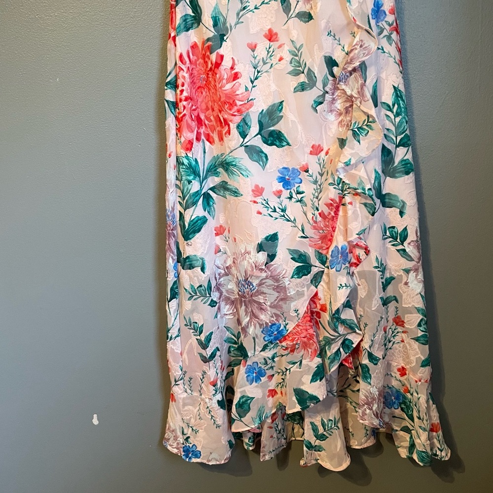 NWOT Kenzie Sz 0 Women’s Pink Floral Ruffle Midi Short Sleeve Dress Ret $149! - Picture 4 of 16